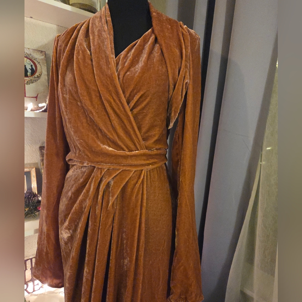 Rick Owens Burnt Pink Velvet Wrap Dress - Picture 2 of 14